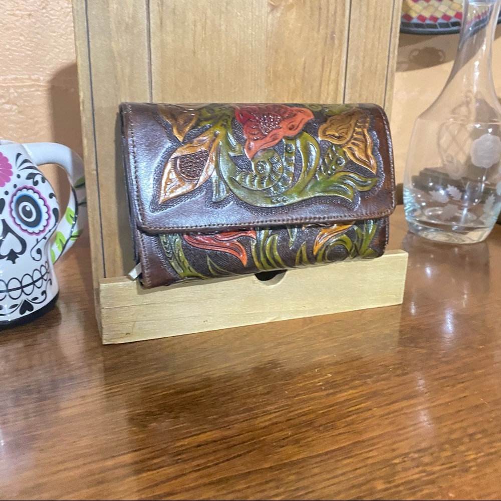Real carved leather wallet